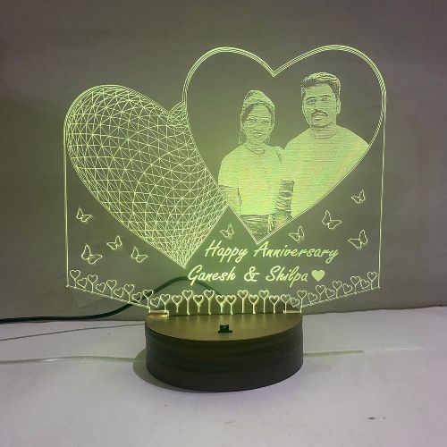 Personalized Double Heart Photo Led Lamp ( Multi color with remote