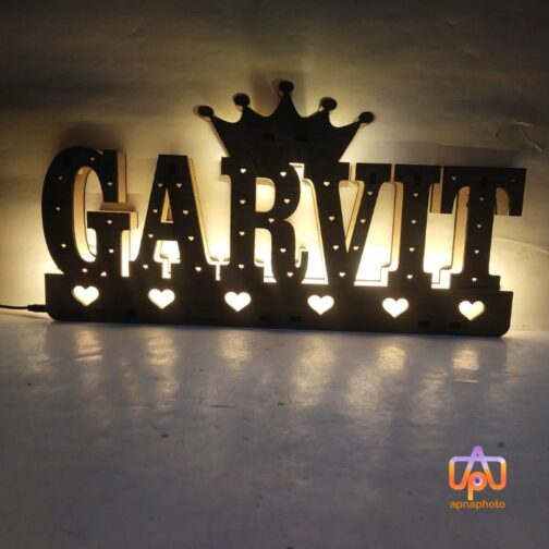 Wooden Personalized Name LED Lamp with Crown