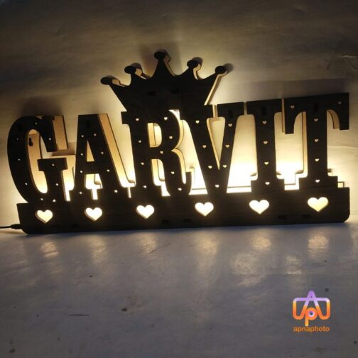 Wooden Personalized Name LED Lamp with Crown