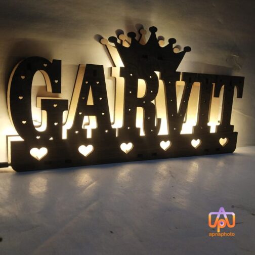 Wooden Personalized Name LED Lamp with Crown