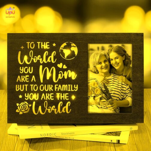 apnaphoto wooden Mom you are the world photo lamp